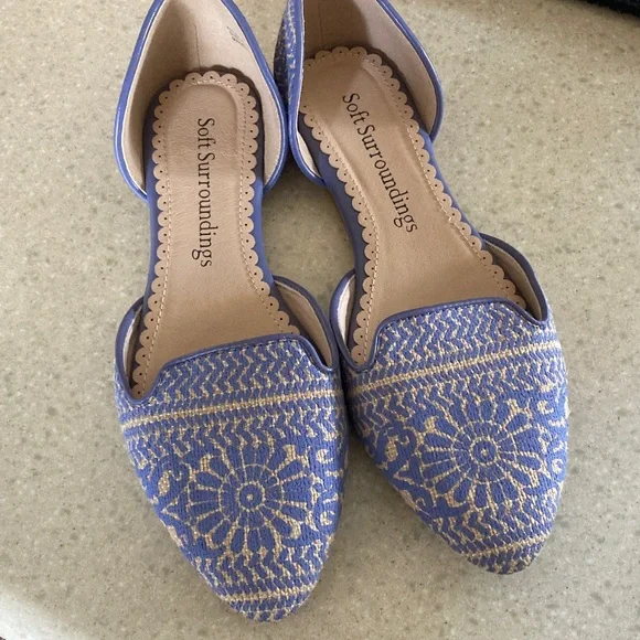 Soft Surroundings Intricate Blue and Cream Loafers - Picture 1 of 9